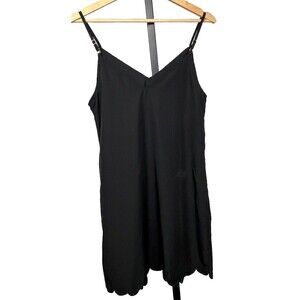 Shein Slip‎ Dress 6 Black Mini V Neck Scallop Hem Stretch Date Night Minimalist